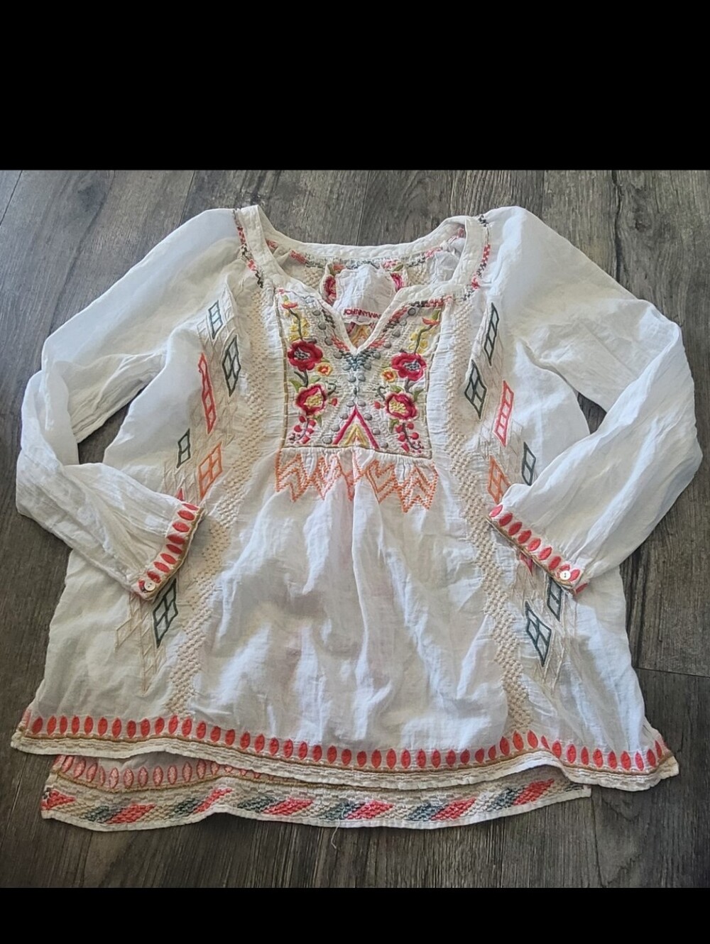 Johnny Was White Tunic Dress with Coral and Pink Embroidery